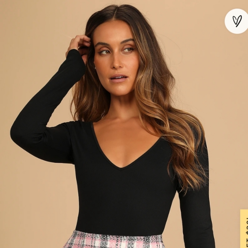 NWT Lulus Spotlight On Me Black Long Sleeve Cutout Bodysuit